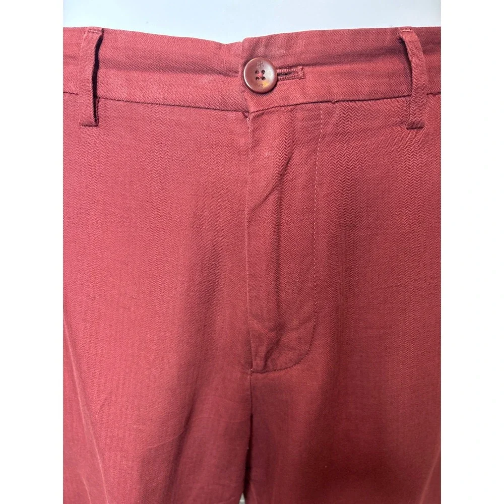 Banana Republic Mens Aiden Fit Red Burgundy Herringbone Pants‎ Sz 35x30 Casual